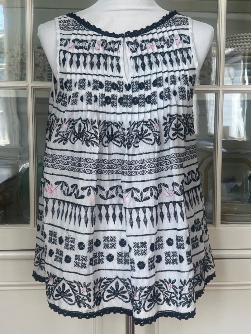 Barneys New York Embroidered Cotton Blouse, Medium, Pleated Summer Top